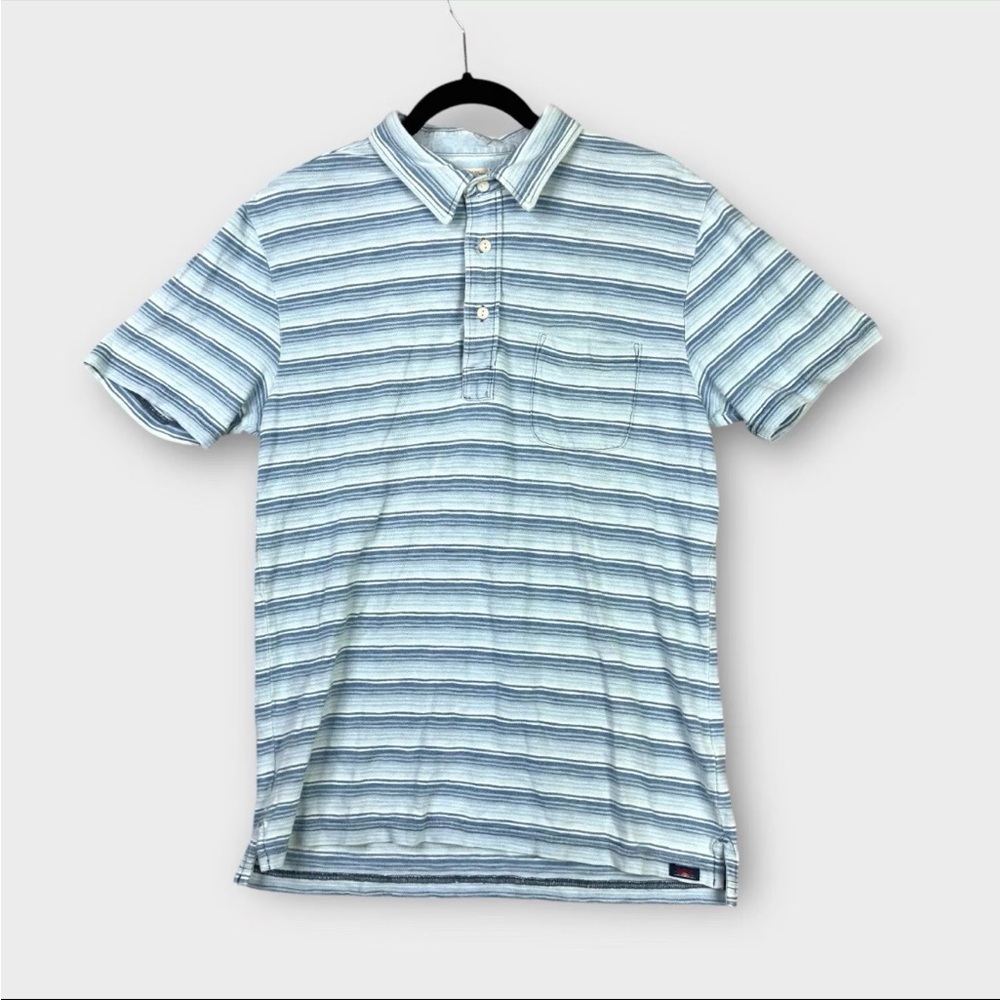 Faherty Short Sleeve Polo Shirt Mens Size Medium Blue Striped 100% Cotton